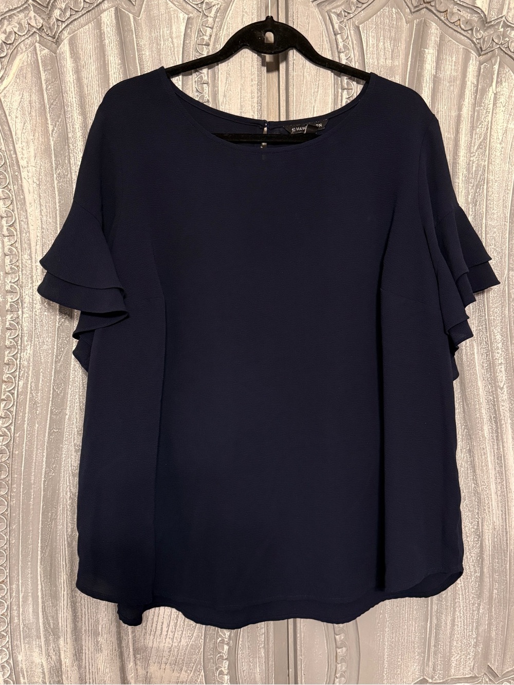 41 Hawthorn Navy Ruffle Sleeve Blouse